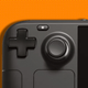 A close-up of the left thumbstick of the Steam Deck.